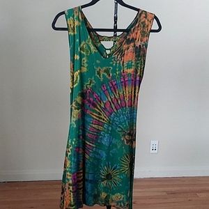 Colorful green tie-dye boho dress